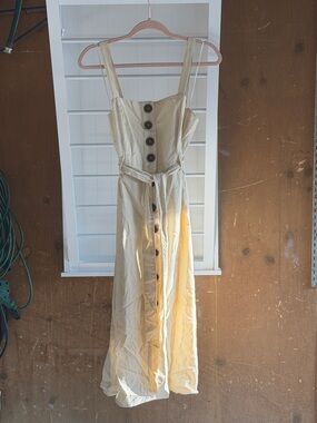 Altar'd State Cream Button-Front Maxi Dress with Tie